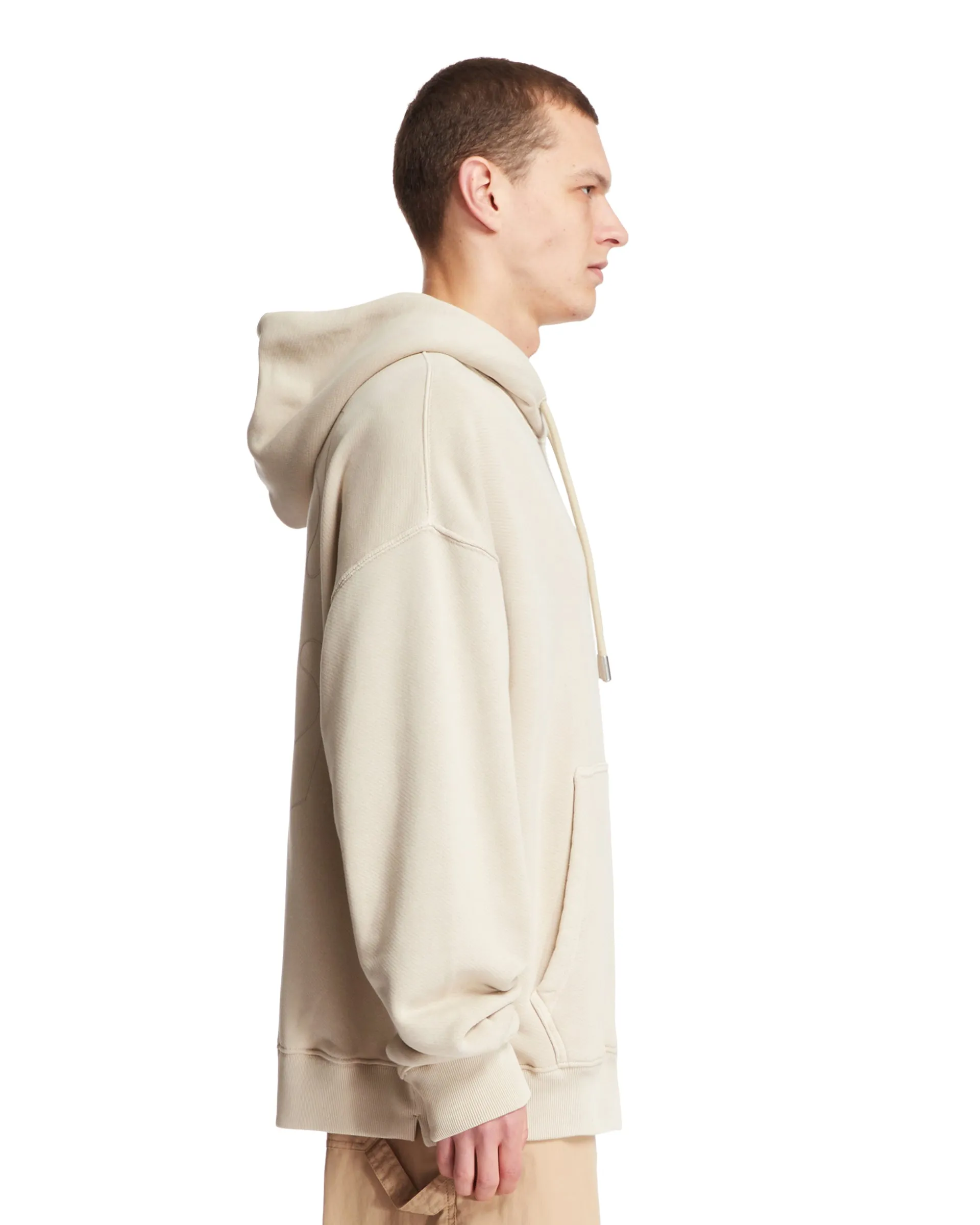 Beige Cotton Logo Hoodie