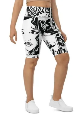 Black & White Comic Book Biker Shorts