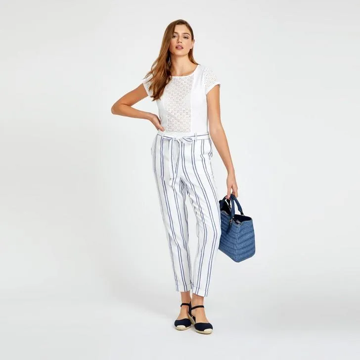 Blue and White Stripe Linen Slim Trouser