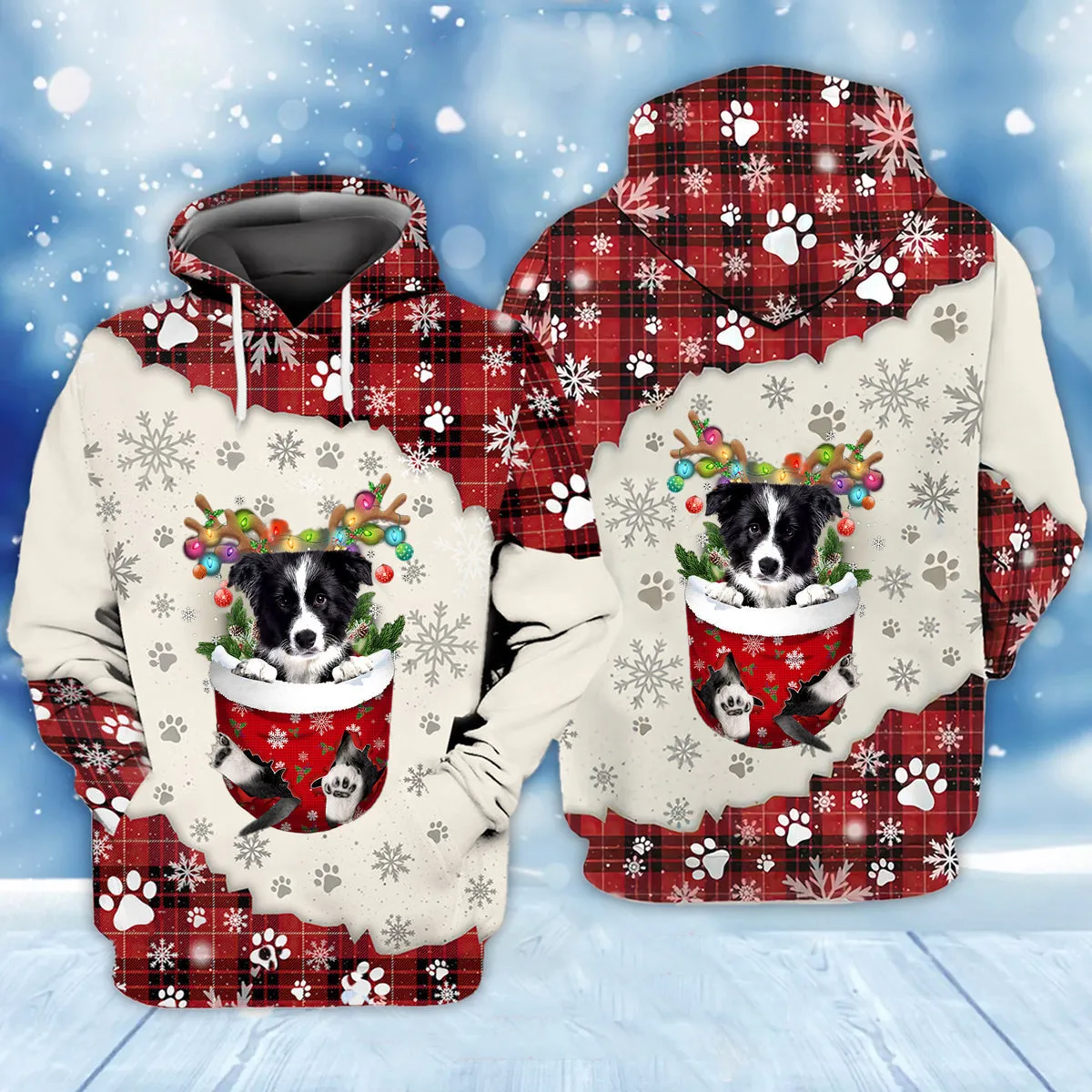 Border Collie. In Snow Pocket Merry Christmas Unisex Hoodie