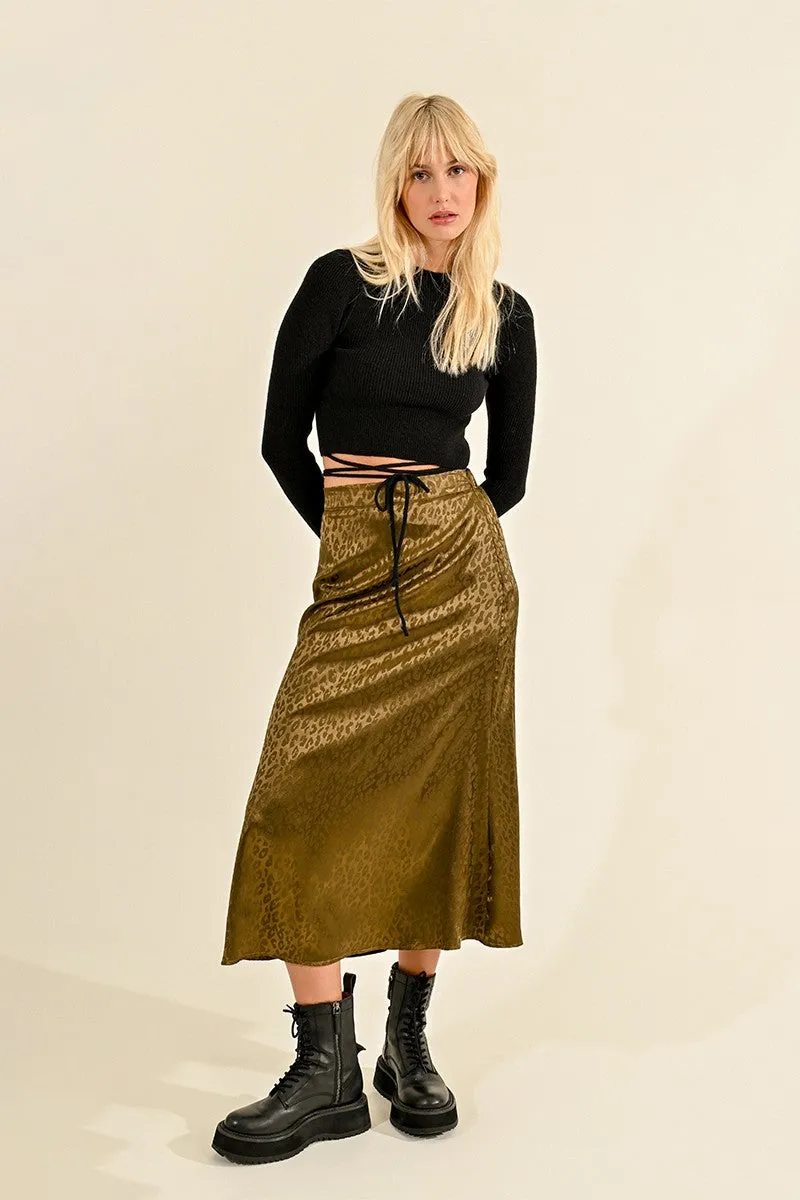 Bronze Animal Print Satin Skirt