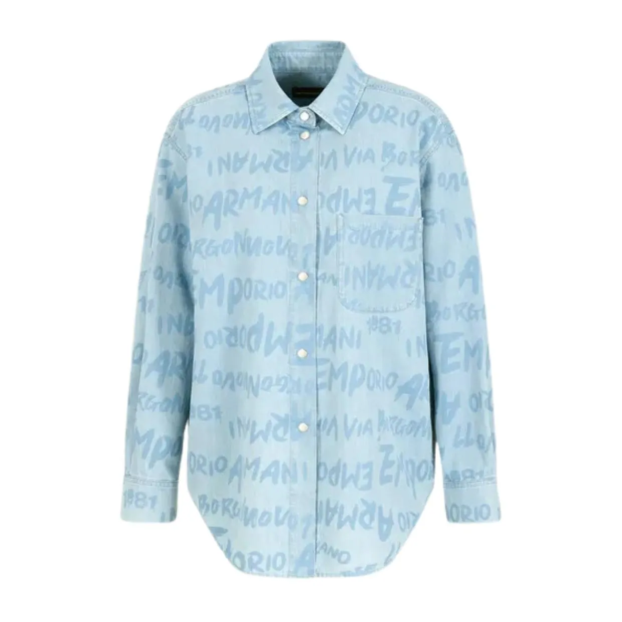 Emporio Armani All-Over Lettering Print Light Denim Shirt