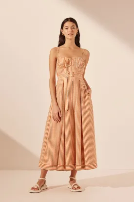 HELE RUCHED PANELLED MIDI DRESS - COCONUT / TANGERINE