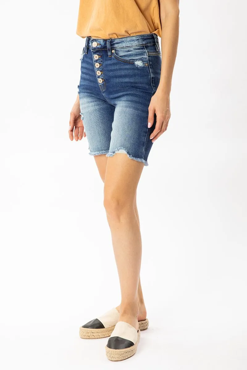 KanCan High Rise Button Down Skinny Bermuda Shorts