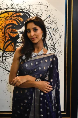 Khaddi Banarsi Chiffon: Indigo