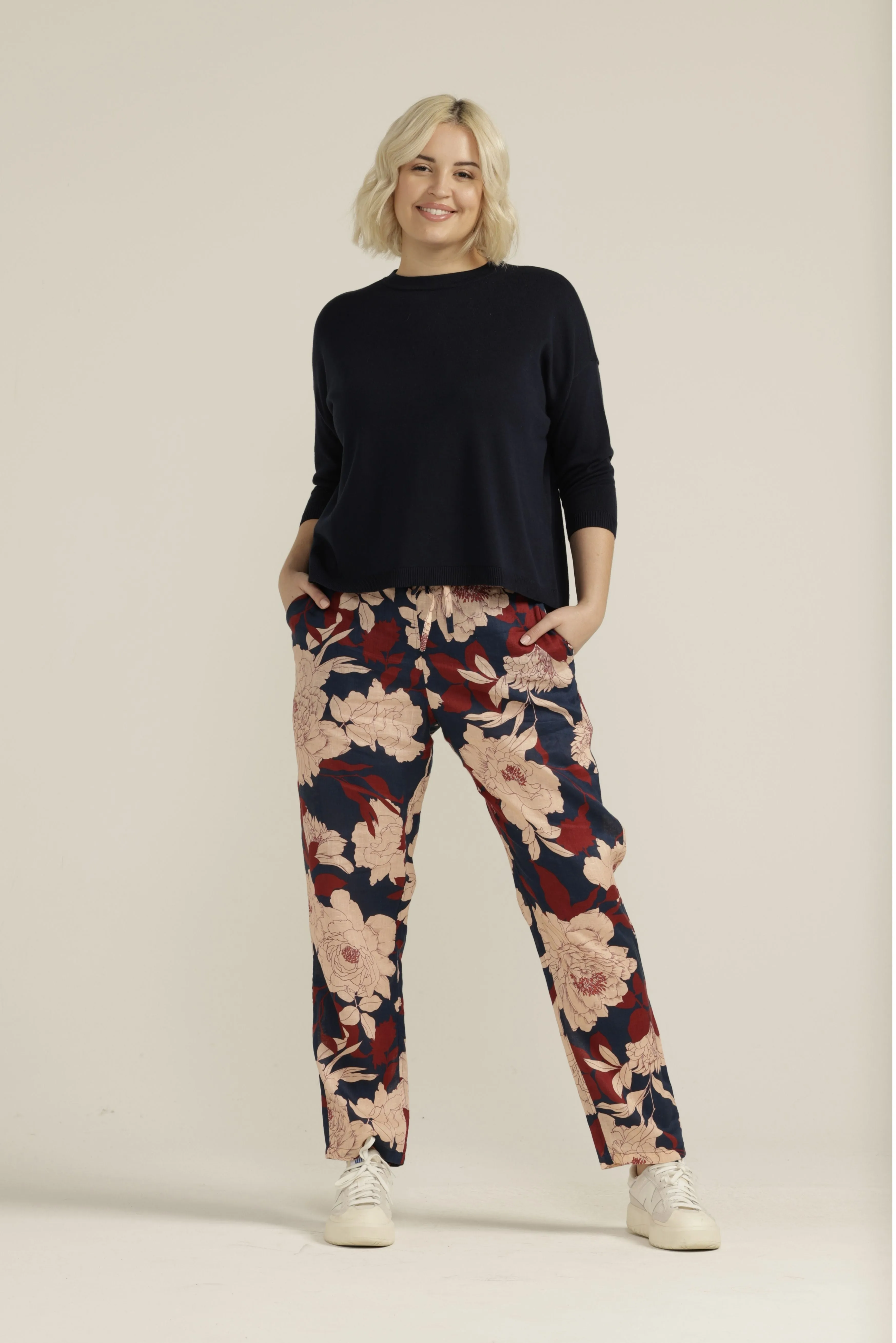 Linen Floral Straight Leg Pant Camillia