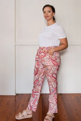 Linen Paisley Straight Leg Pant