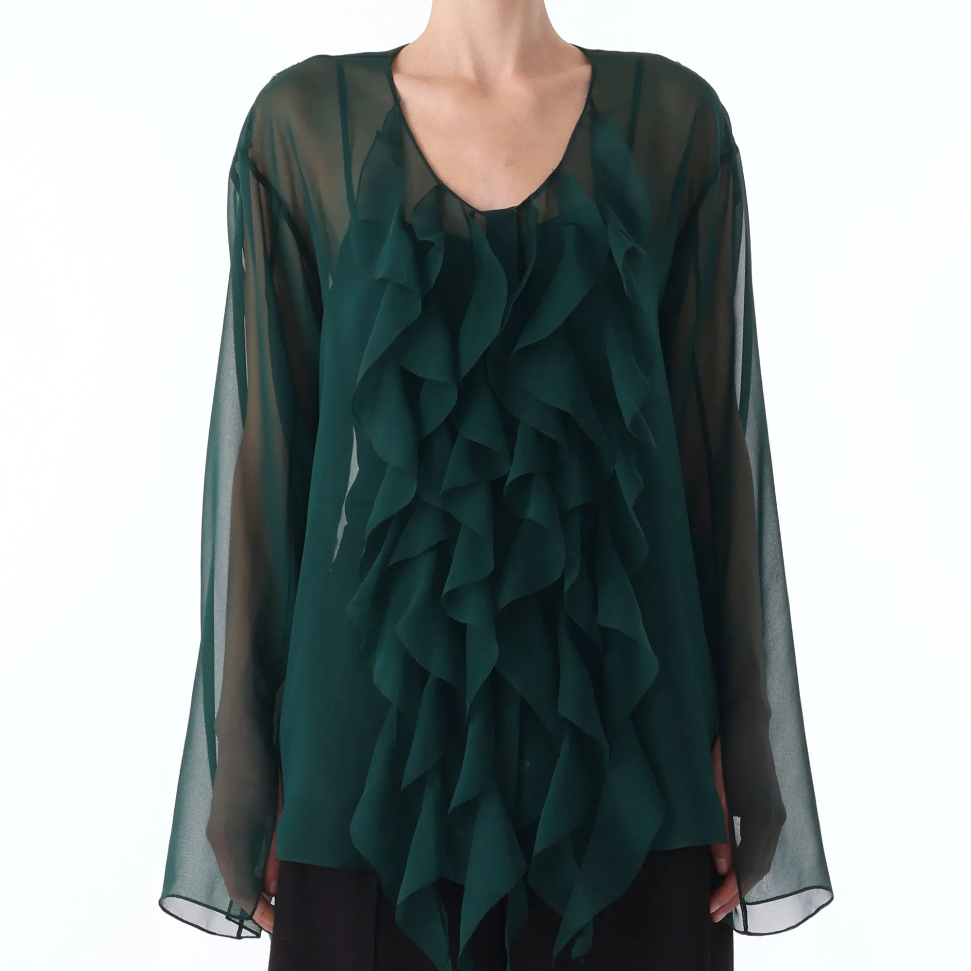 L/S CHIFFON BLOUSE W/ RUFFLE DETAIL