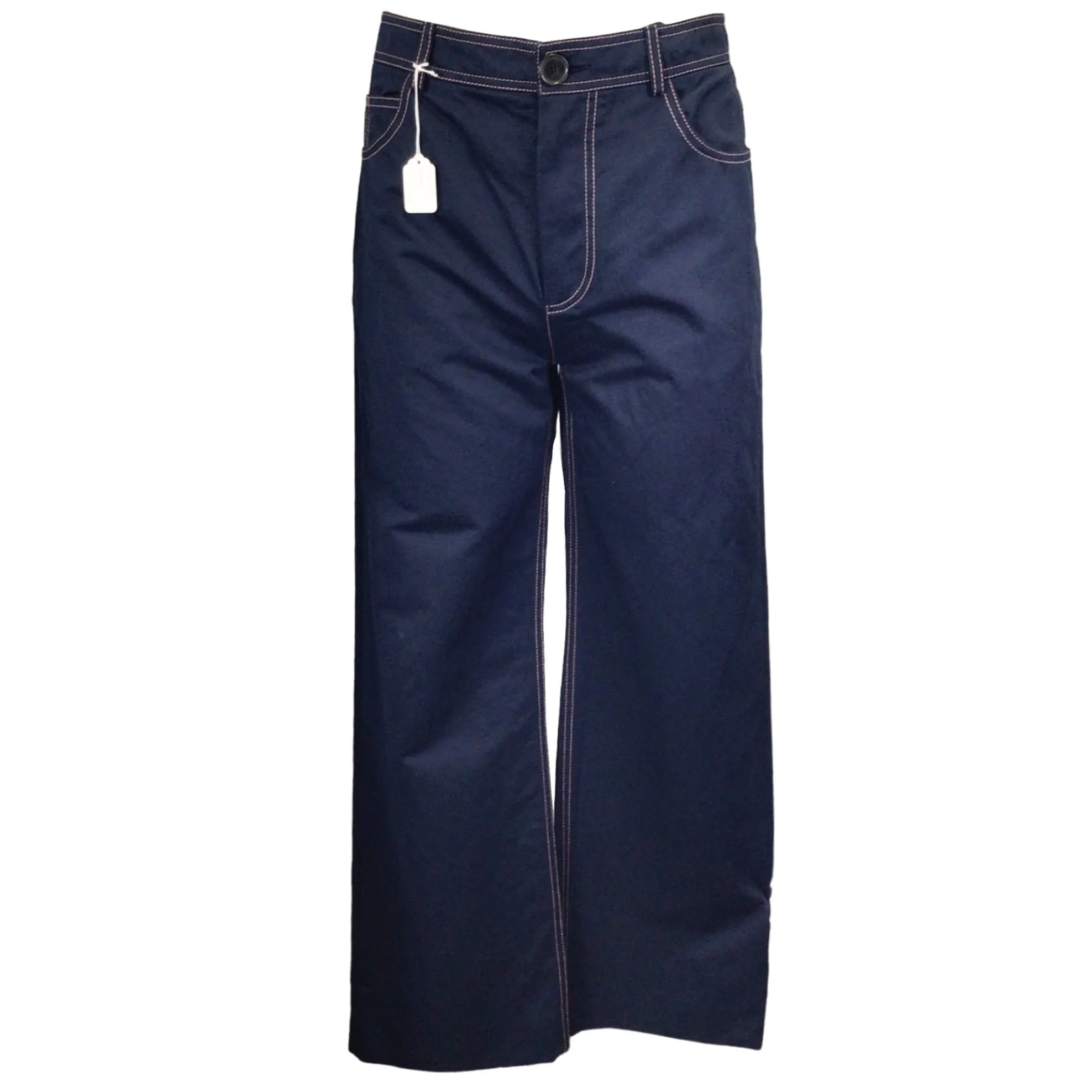 Marni Navy Blue Cotton Linen Trousers in Ultramarine