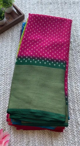 Pink and green casual saree with blouse