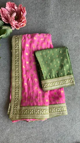 Pink Chiffon butta saree with blouse