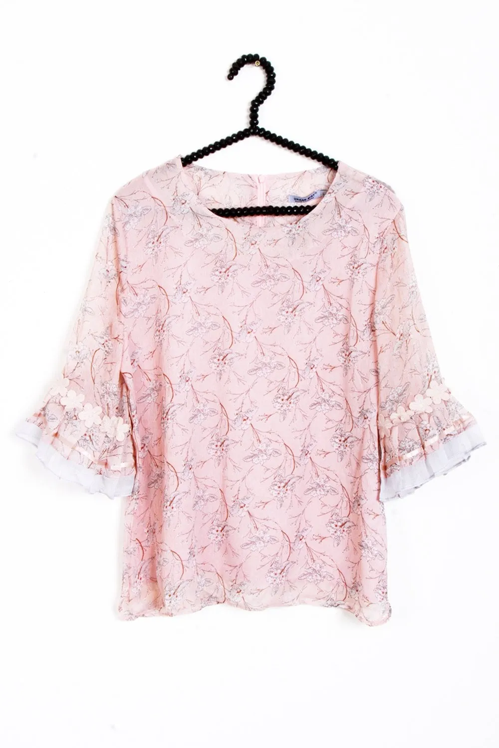 Pink Floral Print Chiffon Floaty Blouse Top