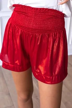 Red High Waisted Shimmer Shorts