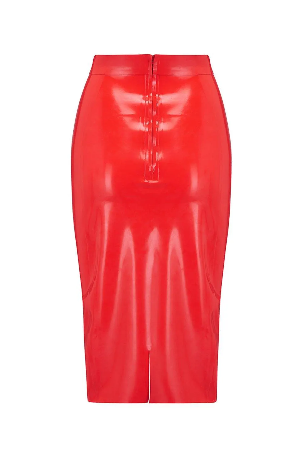 Scarlet Red Latex Midi Skirt