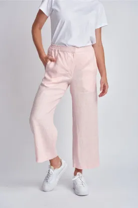 Straight Leg Cropped Linen Pant Pale Pink