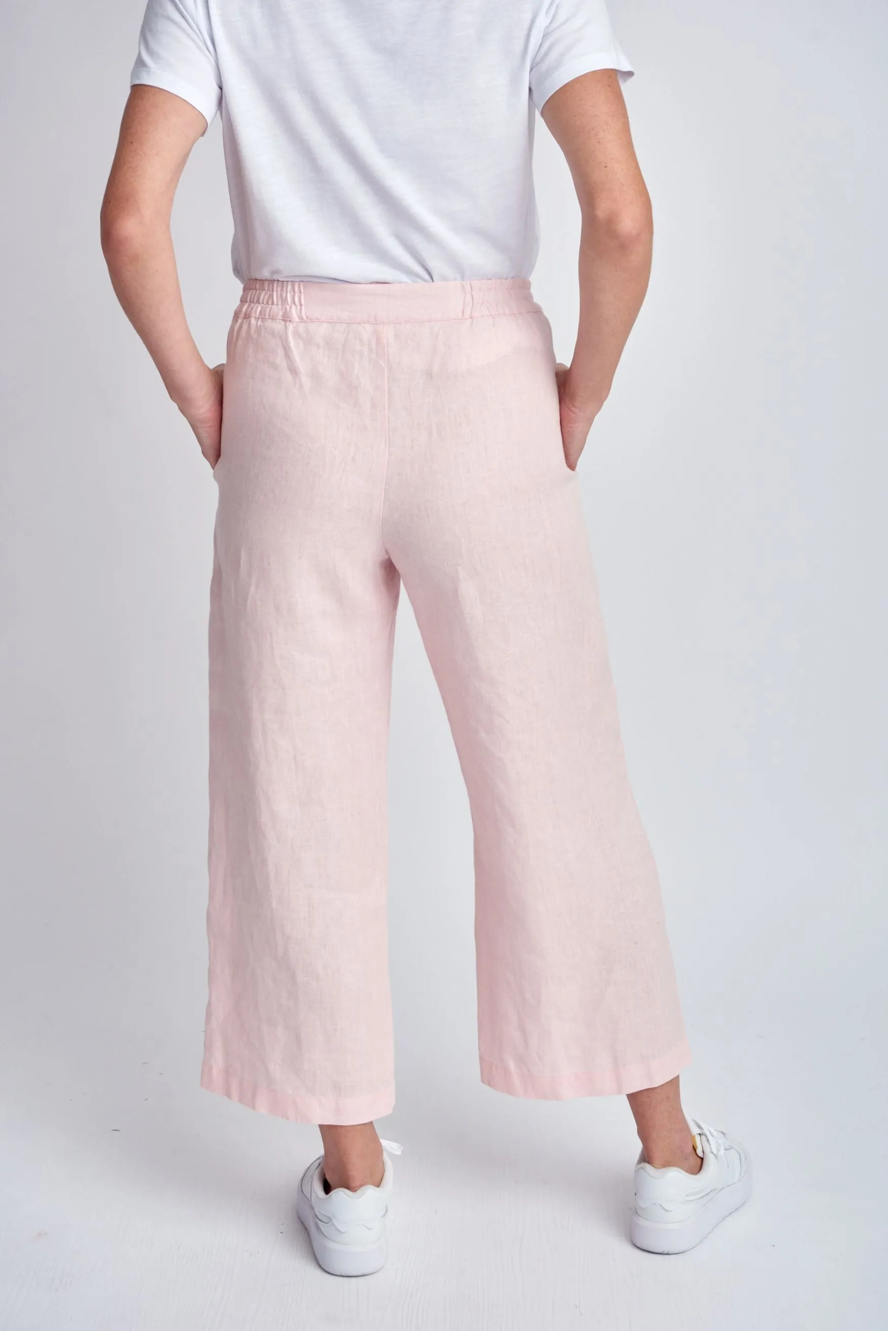 Straight Leg Cropped Linen Pant Pale Pink