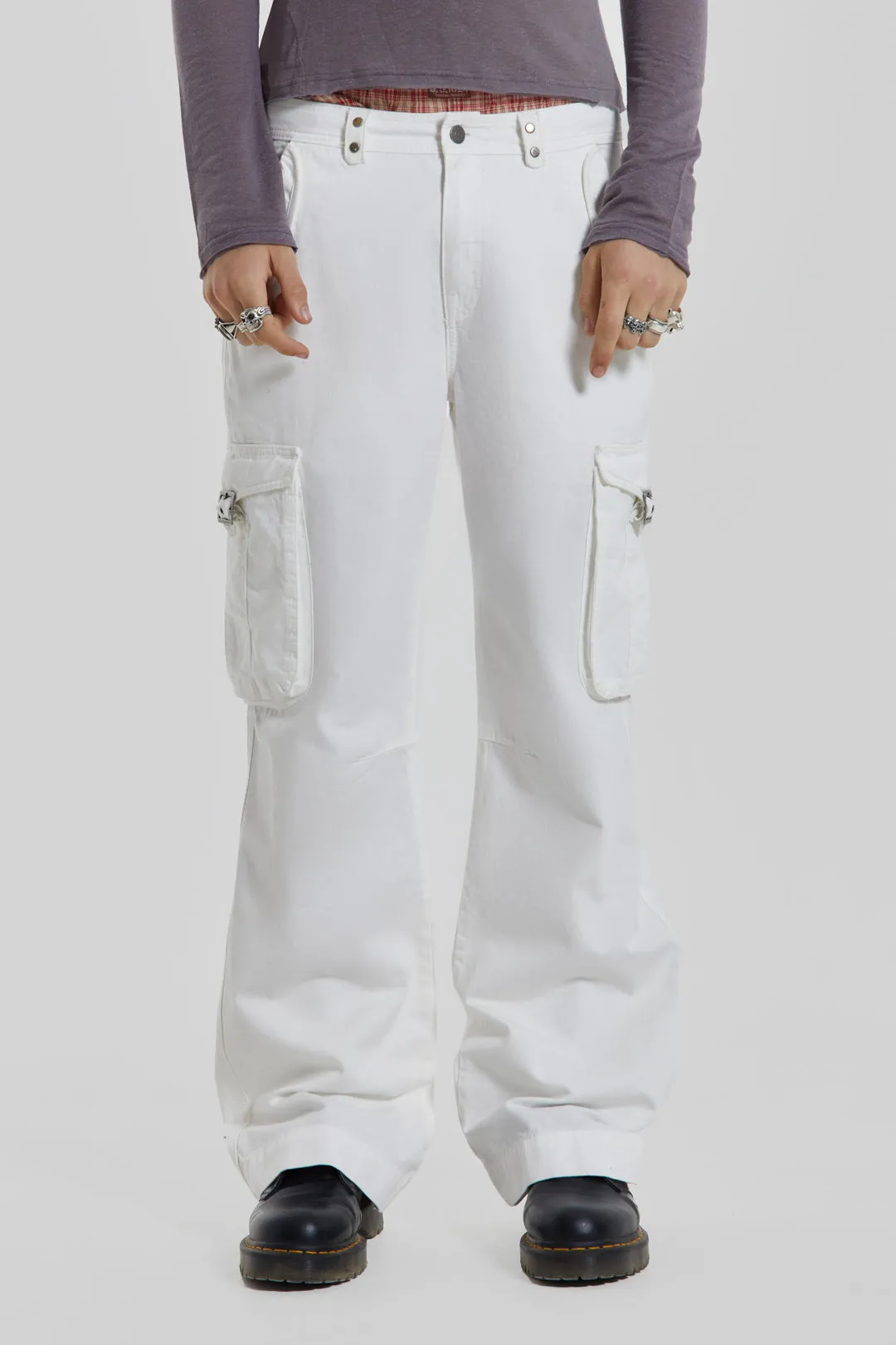 White Straight Leg Cargo Trousers